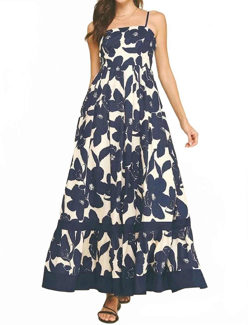 NEW PINCH floral tiered maxi dress in navy/ ivory